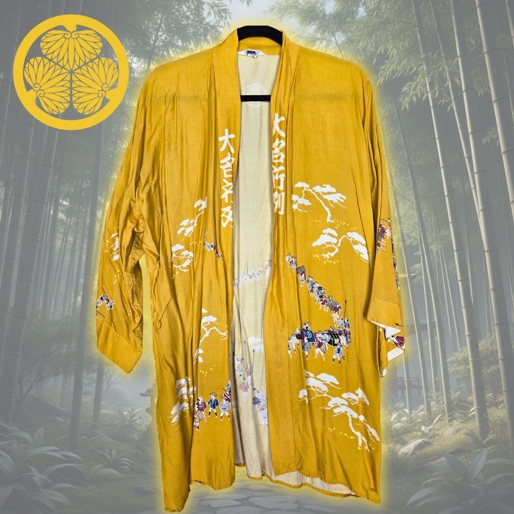 Vintage 50s-60s Hand Printed Kimono Robe Made In Japan